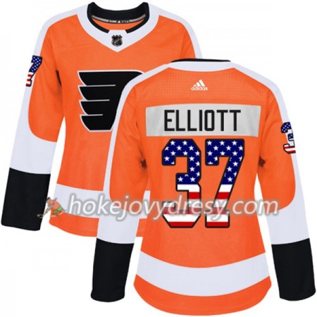 Dámské Hokejový Dres Philadelphia Flyers Brian Elliott 37 2017-2018 USA Flag Fashion Oranžová Adidas Authentic